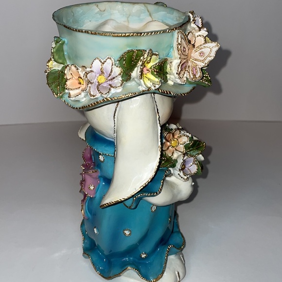 Margies Garden Rabbit Vase Ceramic Bunny Flower Hat Basket Spring Easter bunny - Picture 4 of 8
